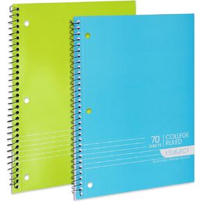 Spiral Notebooks, 1-Subject Notebook, College Ruled Notebooks - 70 Sheets - 3 Hole Punched, Subject Notebooks for School Classroom, Home, Office - Perforated Pages, Assorted Colors - (2 Pack)
