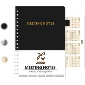 Meeting Notebook for Work with Summary, 180 Pages (7 * 10") Project Planner with 2024 Calendar, Meeting to Do and Agenda Organizer for Women and Man, 90 Meetings, Black