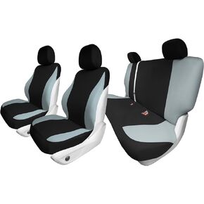 TLH Universal Fit Automotive Seat Covers Beige Black Cloth Car Seat Covers Full Set, Car Seat Protector Interior Accessories Classic Flat Cloth Car Seat Covers fit for Most Cars, Trucks, SUVs or Vans