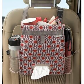 High Road Car Tissue Holder and Seat Back Organizer with Covered Hanging Car Trash Bag and Side Pockets for Bottles and Driving Accessories