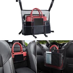 Car Organizers and Storage Mesh Bag, Purse Holder for Car, Car Net Pocket Handbag Holder, Automotive Consoles & Organizers, Car Back Seat Pets Kids Barrier, Car Handbag Holder for Women, Beige