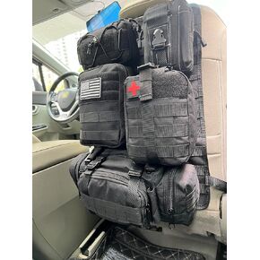Tactical Vehicle Seat Back Organizer, Universal Tactical Seat Cover Molle Panel with 5 Detachable Pouches - Medical, Phone, Admin Storage Bags Fits for Jeep Truck Car Camping Road Trip Off Road