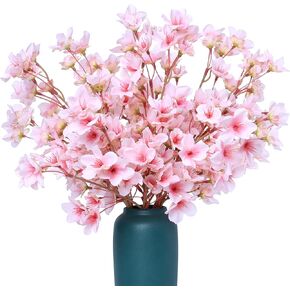 SITUMEIZI 6PCS Cherry Blossom Branches Decor Artificial Cherry Blossom Flowers 16" Fake Silk Flower Faux Real Touch Bouquet for Home Wedding Bedroom Japanese Garden Party Decoration(Pink)