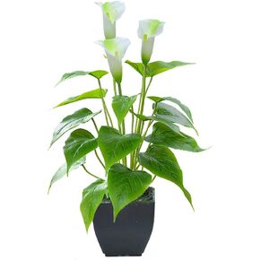 Artificial Flower Plants Calla Lily Faux Small Potted Plant with Black Pot Fake Bonsai Flower for Home, Office, Indoor and Outdoor Occasions Decor (Orange Fake Flower)
