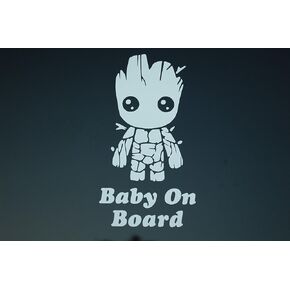Five STAR SUPPLY Baby On Board Baby Groot Sticker Vinyl Decal Choose Color!! Car Window (V521) (White)