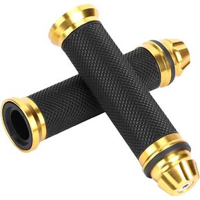 Motorcycle Grips, Anauto Motorcycle Handle Grips 1 Pair Left Right Motorcycle CNC Aluminum Rubber Handlebar Hand Grips Universal for 7/8 Inch Handle Bar Bike Bicycle Motorcycle(Gold)