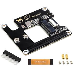 for Raspberry Pi 5 PCIe to M.2 Adapter, Supports NVMe Protocol M.2 Solid State Drive, High-Speed Reading/Writing, HAT + Standard, Compatible with M.2 Drives in 2230/2242 Size, Gen2 and Gen3 Modes