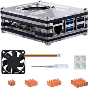 GeeekPi Acrylic Case for Raspberry Pi 5, Pi 5 Case with 4010 PWM Large Fan and 4PCS Pure Copper Heatsinks for Raspberry Pi 5 4GB/8GB, Support Official Raspberry Pi 5 Active Cooler (Clear)