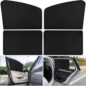Car Side Window Sun Shade, HOMEYA 4 Pcs Magnet + Velcro Reinforcement Front Rear Automotive Window Sunshades Privacy Car Curtains, UV Protection & Strong Light Blocking for Camping Sleeping Baby Kids