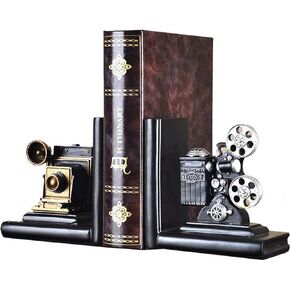 Shelf Book Ends Camera Movie Projector Bookends Heavy Vintage Storage Hipster Office Study CDs DVDs Travel Exploration Gifts Decoration Organiser