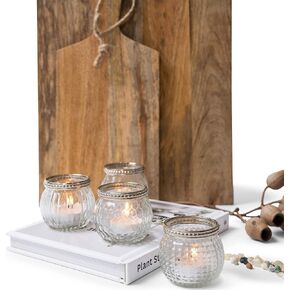 Kurrajong Farmhouse Glass Tea Light Candle Holders - 4 Small Boho Wedding Candle tealight Holders for Table Centerpiece - Votive Candle Holders - Vintage Glass Candle Holders for Home Decor
