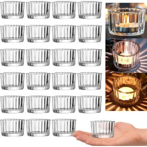GOLDEAL 12Pcs Tealight Candle Holders,Clear Thick Glass Tea Light Candle Holder Decor,Candlestick for Wedding Decor,Party,Baby Shower Party,Bridal Shower Party,Table Centerpiece, Home Décor
