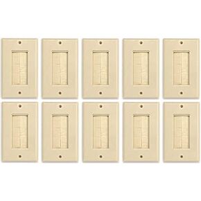 RiteAV - Single Gang Wall Plate with Brush Bristles - Ivory [Now Fits Larger Cables] - 10 Pack