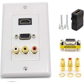 Multifunction Hdmi VGA 3RCA Combo Home TV AV Outlet Audio Video Wall Plate Face Cover Plate Panel(1 Hdmi+ 3 RCA + 1 Vga)-white