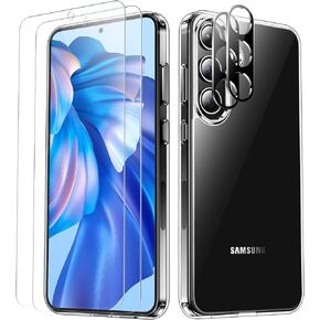 حافظة Red2Fire لهاتف Samsung Galaxy S24، مع قطعتين [واقي شاشة من الزجاج المقسى + واقي الكاميرا] [غير اصفرار] [نحيف للغاية] حافظة رفيعة خفيفة الوزن مقاومة للصدمات، شفافة