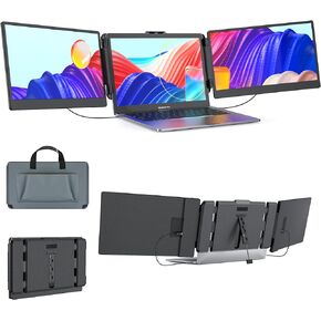 Kwumsy Triple Laptop Screen Extender,Ultra Slim 14" FHD 1080P IPS Dual Portable Monitor for Laptop,Type-C Travel Laptop Monitor Extender with Kickstand,Plug and Play with Windows/Mac/Linux/PS5,S2