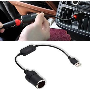 1 PC Car Cigarette Lighter Socket, 5V to 12V Cigarette Lighter Female Base USB Interface Converter, AC/DC Power Adapter for Driving Recorder within 10W Device, Universal for Car (Black)