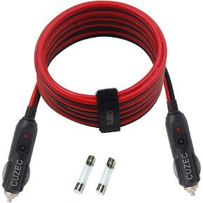 Heavy-Duty 20A 10ft / 3.05m 14 AWG Male to Male Cigarette Lighter Plug Charger Cord with LED Indicator and 20A Fuse Protection on Both Plugs