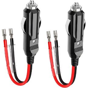 12V Fused Male Cigarette Lighter Plug, Replacement Car Adapter with Leads and LED Light, 16AWG Extension Cable with 15A Fuse, Automotive Power Supply Connectors Accessories (2)
