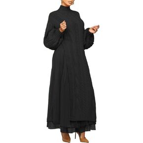 KANSOON Two Piece Fall Outfits for Women Long Lantern Sleeve Slit Sweater Dress and Maxi Tulle Skirt Set with Belt