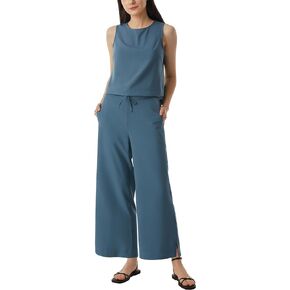 AFITNE Women's Summer 2 Piece Outfits Linen Sleeveless Tank Crop Top Wide Leg Pants Lounge Matching Sets