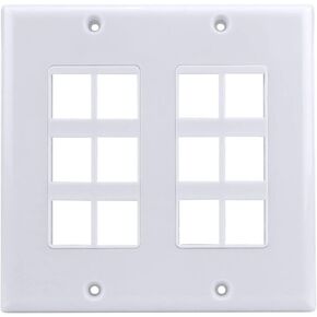 12-Port Double-Gang Keystone Wall Plate, White