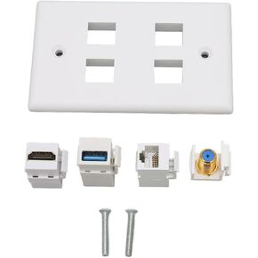 4 Port HDMI Coax Ethernet Wall Plate, HDMI, USB 3.0, TV F Type, RJ45 Coax Ethernet Media Wall Outlet Plate, RJ45 Cat6 Coupler, Compatible with Cat5 Cat5e Cat6 Cable