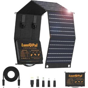 Foldable Solar Panel, LUMOPAL 60W Portable Folding Solar Charger Kit with USB-C PD60W 5V USB-A QC3.0 DC18-20V Ports,IP65 Waterproof for RVCamping Backpacking Compatible with Phone Tablet Power Station