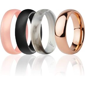 ROQ Silicone Rubber Wedding Ring for Women, Rubber Silicone Wedding Band, Bridal Jewelry Set, Anniversary Rings, Promise Ring, Full Cycle Tungsten & Silicone Set, 6mm Wide 2mm Thick, 4 Pack, Multi Sizes