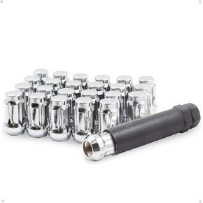 Wheel Accessories Parts Set of 24 Black 12x1.50 Lug Nuts 1.38in Long for Car Small Diameter Lug Nut Closed End Bulge Acorn 6 Spline Wheel Lug Nuts with Key (M12x1.5, Black)