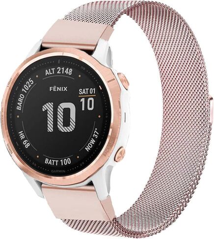 أحزمة ساعة Fenix ​​6S/6S Pro Band/Fenix ​​7S/Fenix ​​5S، حزام بديل شبكي معدني من الفولاذ المقاوم للصدأ سريع التركيب للنساء والرجال لـ Garmin Fenix ​​6S Pro/Sapphire، Descent Mk2S Smartwatch، وردي وردي in Kuwait