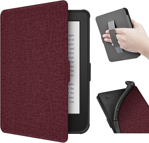 حافظة لجهاز Kobo Libra 2 مقاس 7 بوصات (إصدار 2021)/Tolino Vision 6، غطاء من مادة TPU مع نسيج قماشي وحزام يد على الظهر، غطاء مغناطيسي مع وظيفة الاستيقاظ/النوم الذكية (أحمر داكن) in Kuwait
