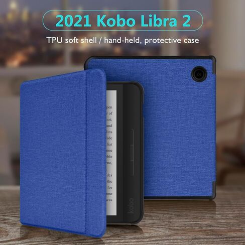 حافظة لجهاز Kobo Libra 2 مقاس 7 بوصات (إصدار 2021)/Tolino Vision 6، غطاء من مادة TPU مع نسيج قماشي وحزام يد على الظهر، غطاء مغناطيسي مع وظيفة الاستيقاظ/النوم الذكية (أحمر داكن) in Kuwait
