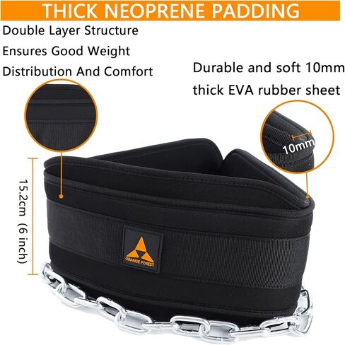 حزام غمس لرفع الأثقال، حزام وزن مع سلسلة فولاذية 36 بوصة لحزام السحب، حزام غمس للخصر من النيوبرين 10 مم لرفع الأثقال، القرفصاء، تدريب القوة، اللياقة البدنية في صالة الألعاب الرياضية، للرجال والنساء in Kuwait