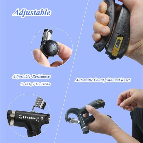 Grip Strength Trainer with Smart Counting, Hand Grip Strengthener, Forearm Exerciser and Hand Workout Tool. Non-Slip Gripper with Adjustable Resistance from 11 to 132lbs (5-60kg). in Kuwait