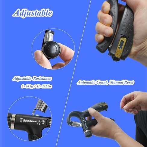 Grip Strength Trainer with Smart Counting, Hand Grip Strengthener, Forearm Exerciser and Hand Workout Tool. Non-Slip Gripper with Adjustable Resistance from 11 to 132lbs (5-60kg). in Kuwait