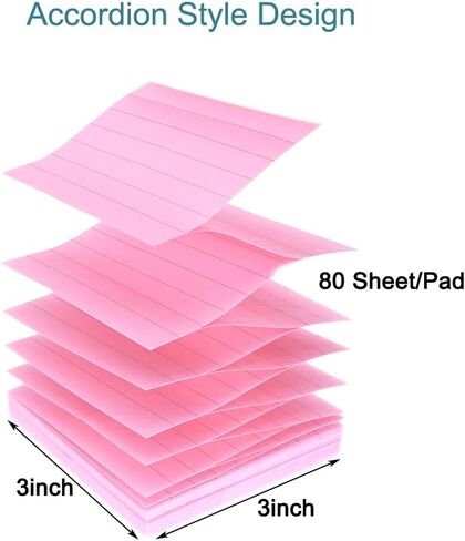 Lined Pop Up Sticky Notes Refills, 3x3 inch, Easy to Post, Accordion, Z-Fold, Pink, Orange, White, Green, Blue, Purple in Saudi Arabia