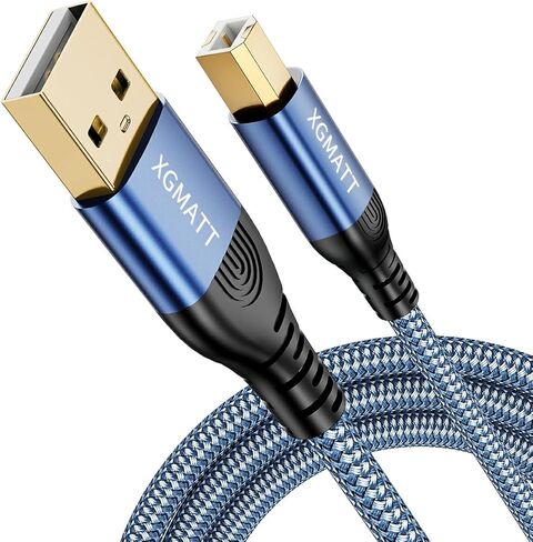 كابل طابعة XGAMTT USB A إلى USB B بطول 10 أقدام، كابل طابعة USB 2.0 كابل USB-A إلى USB-B، سلك طابعة ماسح ضوئي مجدول من النايلون عالي السرعة لـ HP Canon Dell Epson Brother Xerox Samsung Piano DAC والمزيد - أزرق in Kuwait