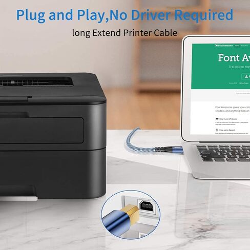 كابل طابعة XGAMTT USB A إلى USB B بطول 10 أقدام، كابل طابعة USB 2.0 كابل USB-A إلى USB-B، سلك طابعة ماسح ضوئي مجدول من النايلون عالي السرعة لـ HP Canon Dell Epson Brother Xerox Samsung Piano DAC والمزيد - أزرق in Kuwait