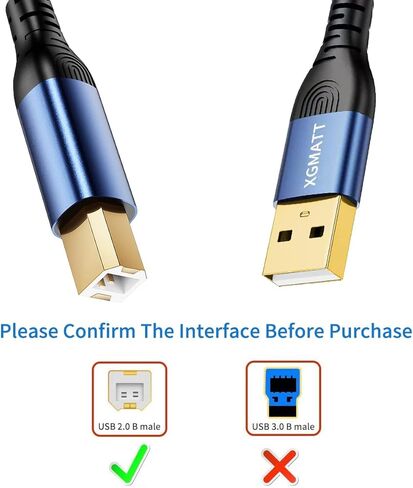 كابل طابعة XGAMTT USB A إلى USB B بطول 10 أقدام، كابل طابعة USB 2.0 كابل USB-A إلى USB-B، سلك طابعة ماسح ضوئي مجدول من النايلون عالي السرعة لـ HP Canon Dell Epson Brother Xerox Samsung Piano DAC والمزيد - أزرق in Kuwait