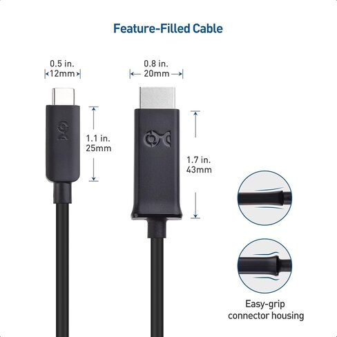 كابل مهم كابل USB C قصير إلى HDMI، يدعم 4K 60 هرتز (كابل USB-C إلى HDMI) باللون الأبيض 3.3 قدم - Thunderbolt 4 / USB4 متوافق مع iPhone 15 Pro Max Plus، MacBook Pro، Dell XPS 13، Surface Pro in Kuwait
