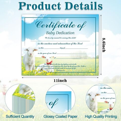 200 Pieces Baby Dedication Certificate Coated Paper Baptism Certificate for Church Baptism Christening Gifts in Saudi Arabia