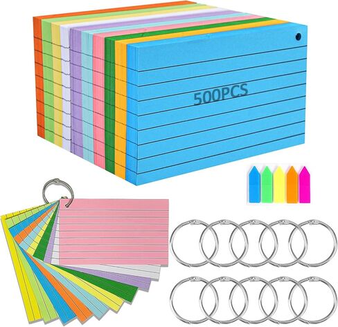 500 قطعة من بطاقات الفهرس، بطاقات فلاش ملونة مع ملصقات حلقات مجلدة، بطاقات ملاحظات مبطنة مقاس 3 × 5 بوصات، 10 بطاقات دراسة مسطرة ملونة، بطاقات ملاحظات مثقوبة لملاحظات وتذكيرات العمل في المكتب المدرسي in Kuwait