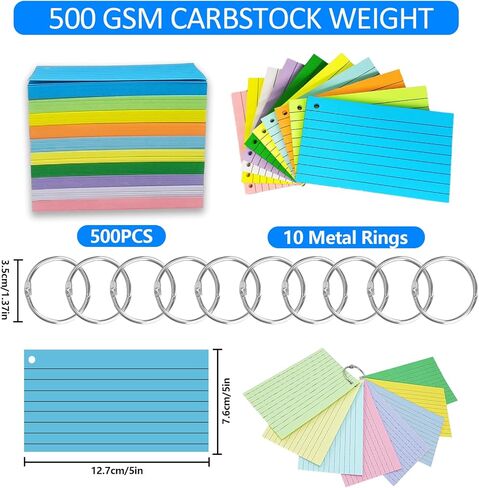 500 قطعة من بطاقات الفهرس، بطاقات فلاش ملونة مع ملصقات حلقات مجلدة، بطاقات ملاحظات مبطنة مقاس 3 × 5 بوصات، 10 بطاقات دراسة مسطرة ملونة، بطاقات ملاحظات مثقوبة لملاحظات وتذكيرات العمل في المكتب المدرسي in Kuwait