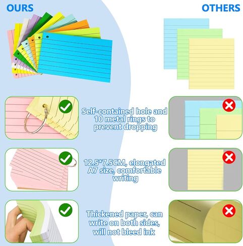 500 قطعة من بطاقات الفهرس، بطاقات فلاش ملونة مع ملصقات حلقات مجلدة، بطاقات ملاحظات مبطنة مقاس 3 × 5 بوصات، 10 بطاقات دراسة مسطرة ملونة، بطاقات ملاحظات مثقوبة لملاحظات وتذكيرات العمل في المكتب المدرسي in Kuwait