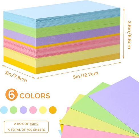 700 قطعة من بطاقات الفهرسة الفارغة مع 2 علبة بطاقات فهرس، وبطاقات فهرسة ملونة، وبطاقات ملاحظات، وبطاقات دراسة لبطاقات الفلاش للوازم المدرسية والمكتبية، 6 ألوان in Kuwait