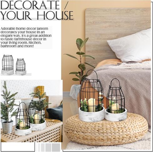 4 Pcs Rustic Farmhouse Lantern Decor Decorative Lanterns Holder Modern Wire Metal Cloche for Your Living Room, Fireplace, Mantle, Kitchen, Dining Room, Table, Home, Centerpieces Decoration in Saudi Arabia