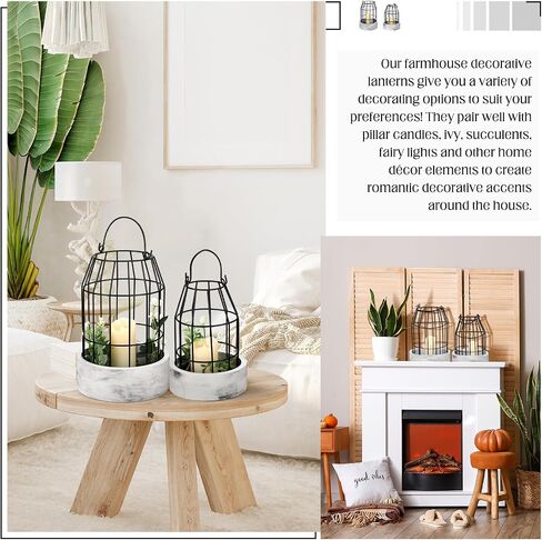4 Pcs Rustic Farmhouse Lantern Decor Decorative Lanterns Holder Modern Wire Metal Cloche for Your Living Room, Fireplace, Mantle, Kitchen, Dining Room, Table, Home, Centerpieces Decoration in Saudi Arabia