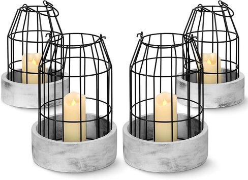 4 Pcs Rustic Farmhouse Lantern Decor Decorative Lanterns Holder Modern Wire Metal Cloche for Your Living Room, Fireplace, Mantle, Kitchen, Dining Room, Table, Home, Centerpieces Decoration in Saudi Arabia
