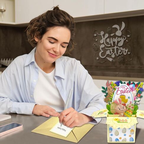 بطاقة عيد الفصح السعيدة المنبثقة، أرنب عيد الفصح المضحك مع بطاقة تهنئة ثلاثية الأبعاد للبيض، أفضل هدايا عيد الفصح للأطفال، الابن، الابنة، الصبي، الفتاة، الزوج، الزوجة in Kuwait